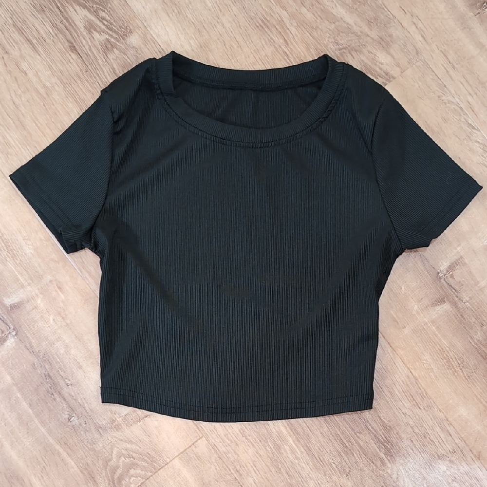 SHEIN Black Textured Short Sleeve Top